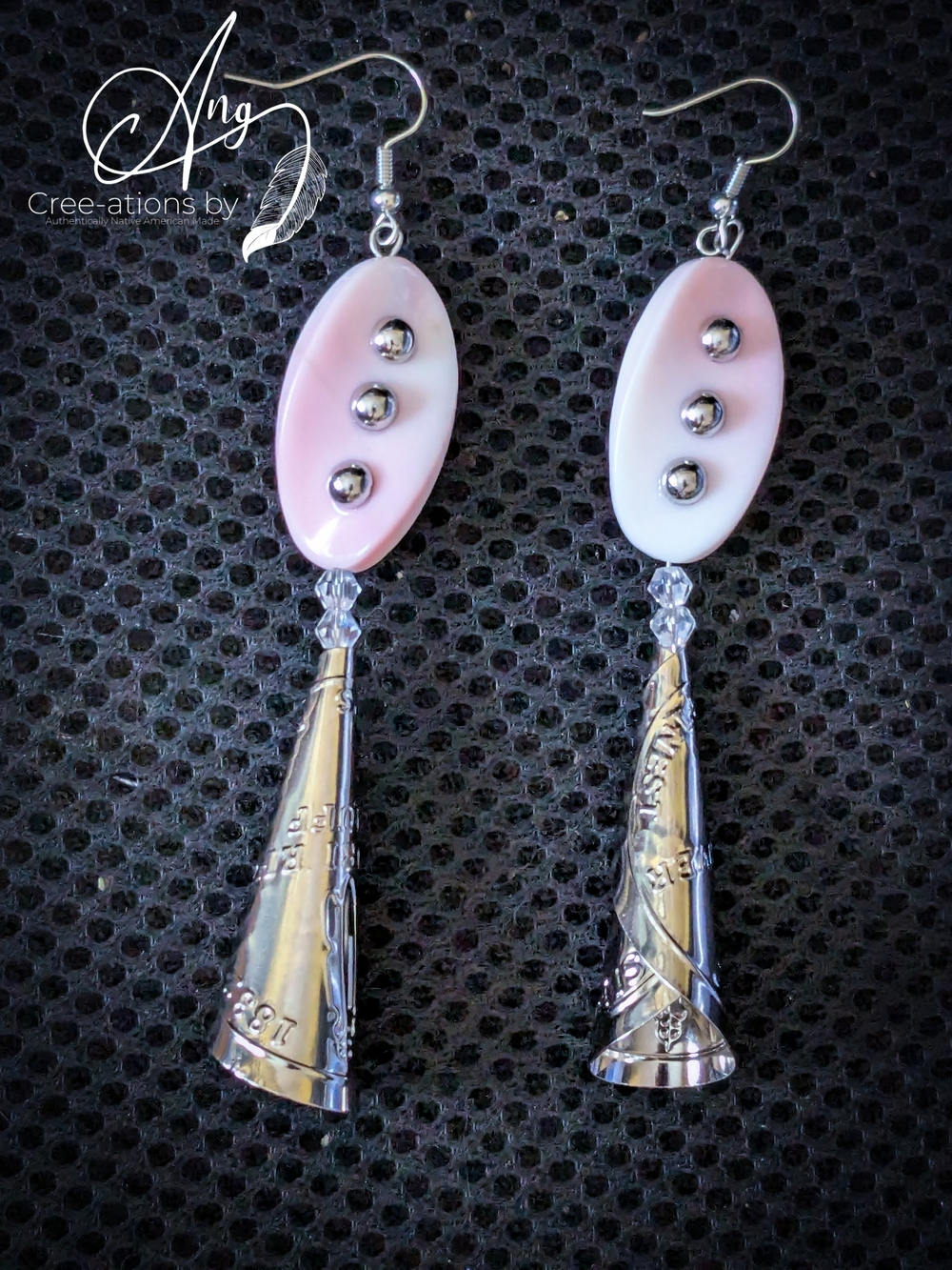 Pink Conch Shell And Jingle Cone Native American Earrings